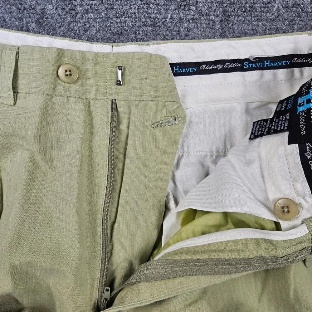 Steve Harvey Celebrity Edition Sage Green Linen Cotton Pleated Trousers 32x30